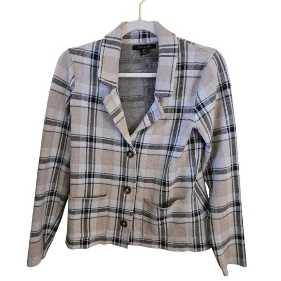 Tahari Neutral Beige Plaid Sweater Blazer Academia Preppy Size S - Picture 1 of 5